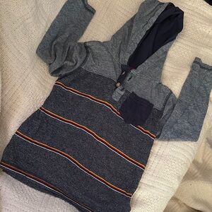 Striped Gray and Blue Long Sleeve Shirt with hood!